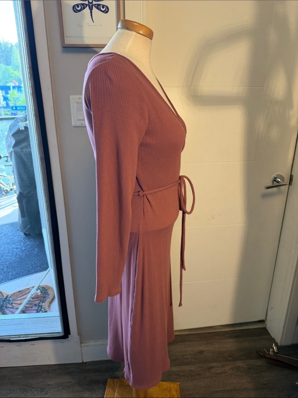 Ribbed Wrap Midi Dress in Mauve - Picture 5 of 8